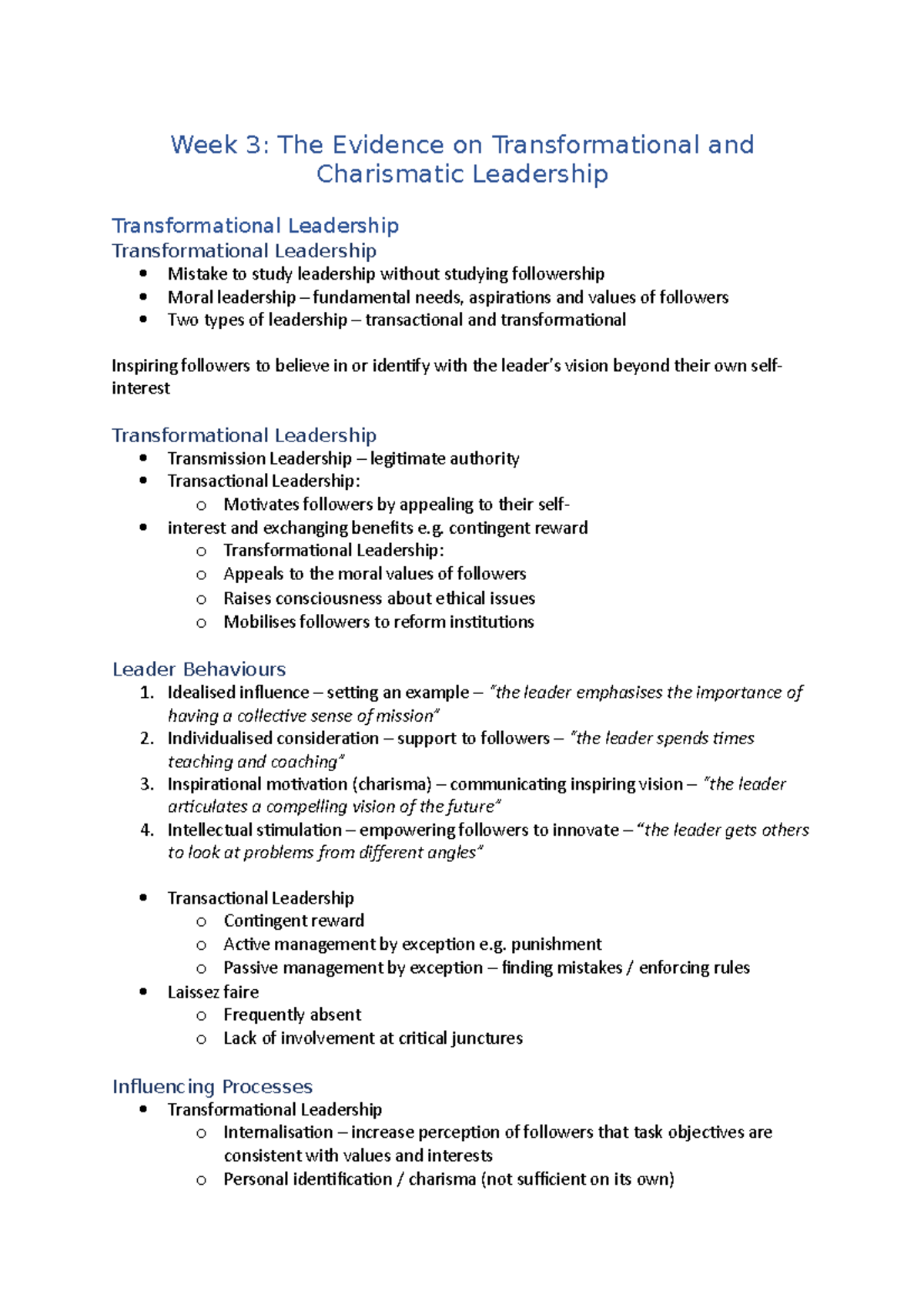 03 The Evidence on Transformational and Charismatic Leadership - Week 3 ...