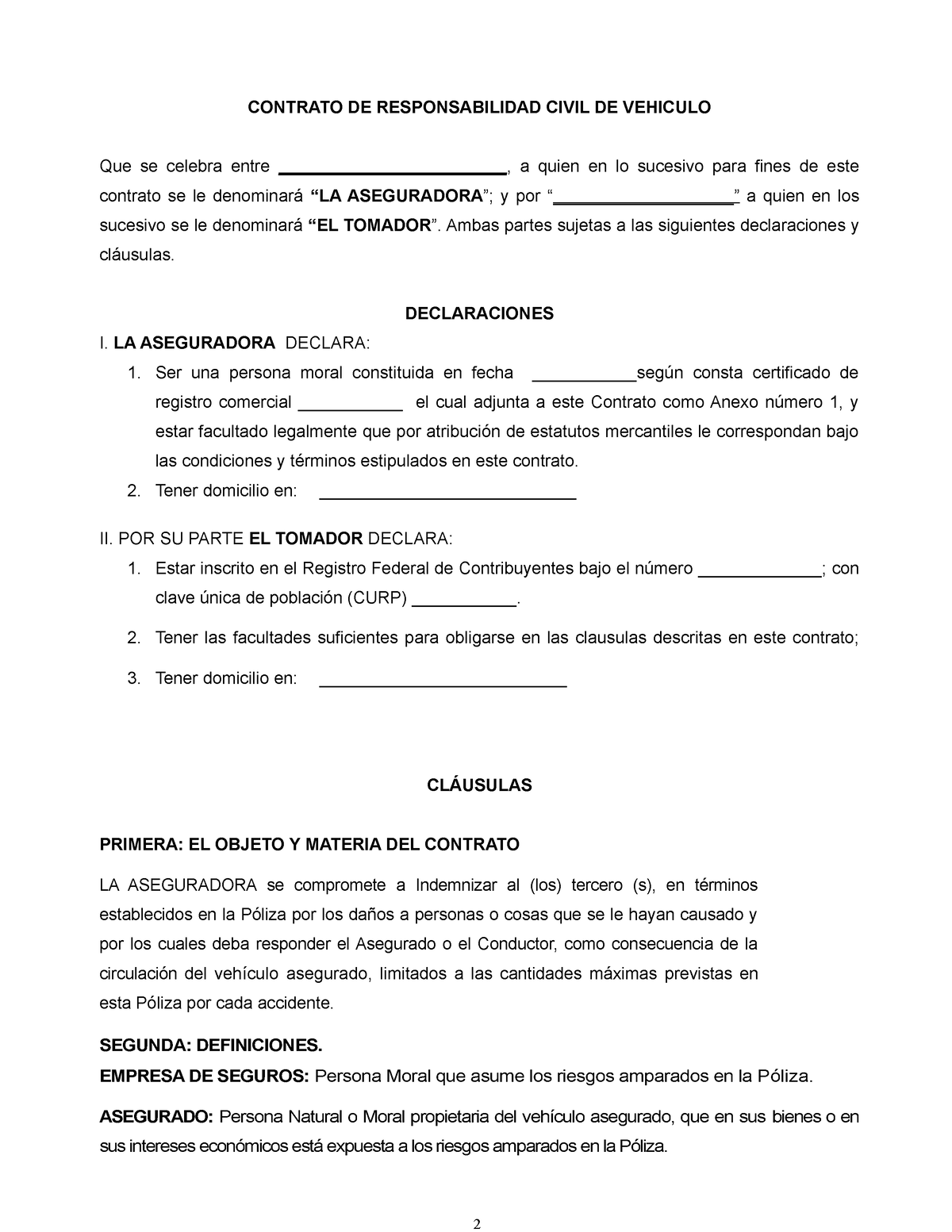 Modelo de contrato de seguro en Word - CONTRATO DE RESPONSABILIDAD CIVIL DE  VEHICULO Que se celebra - Studocu