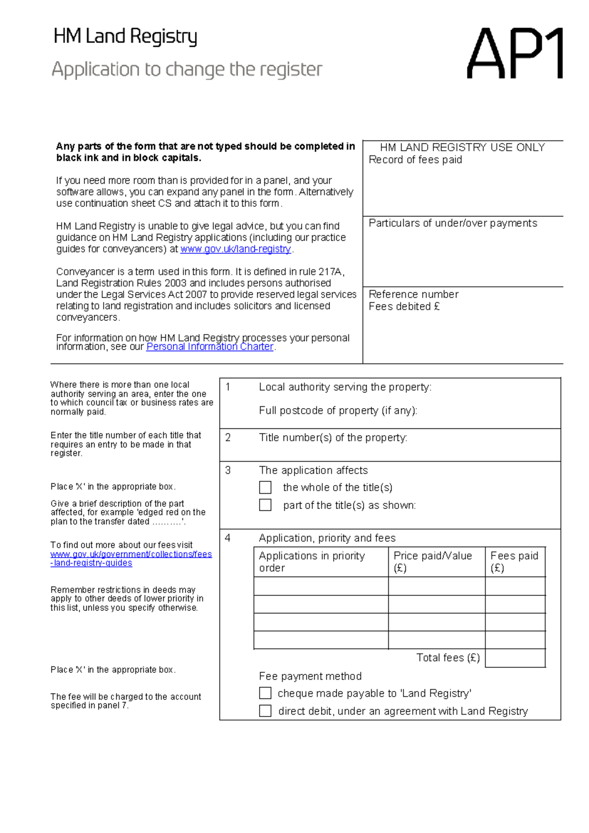 FORM AP1 WS 9 - Form AP1 - Any parts of the form that are not typed ...