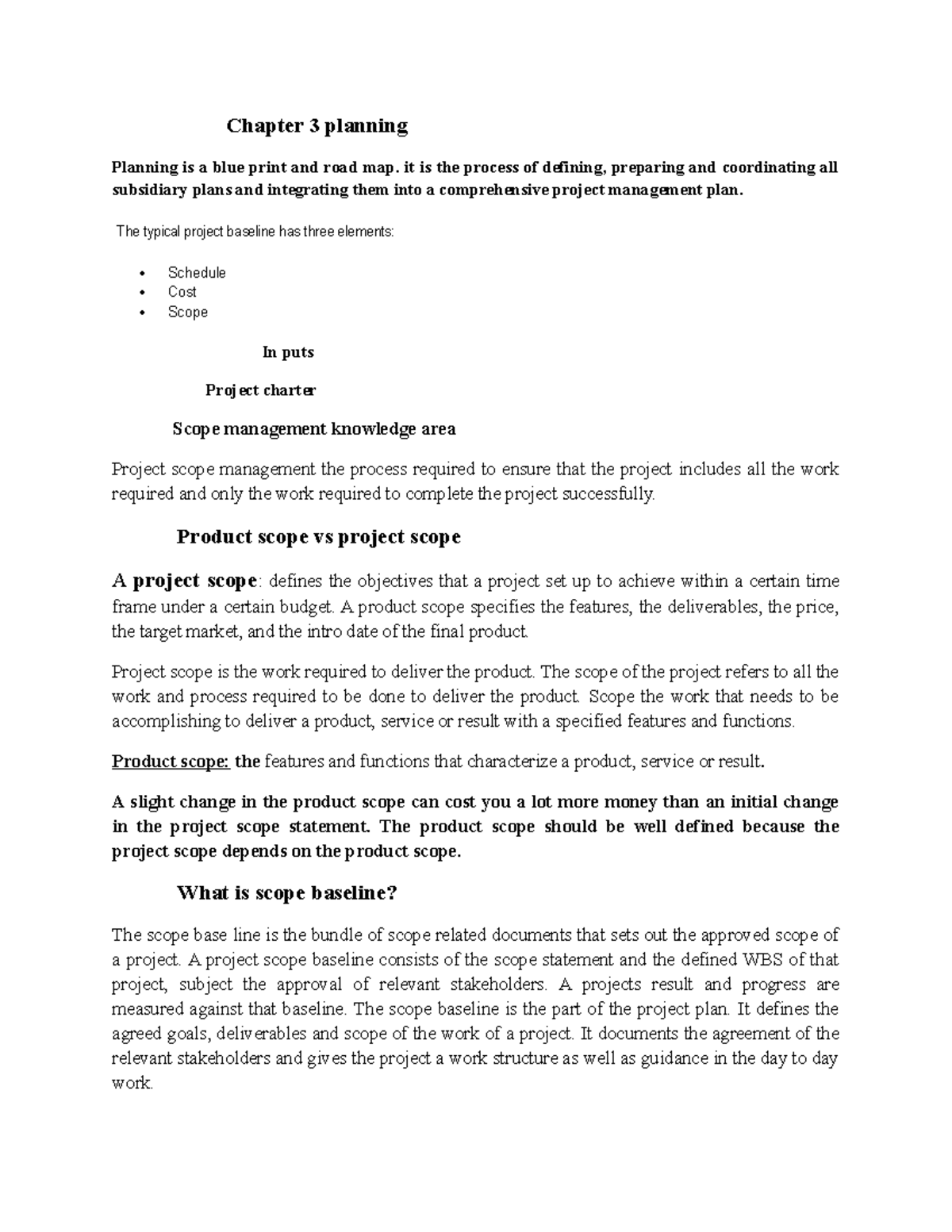 Foundation note - short notes - Chapter 3 planning Planning is a blue ...