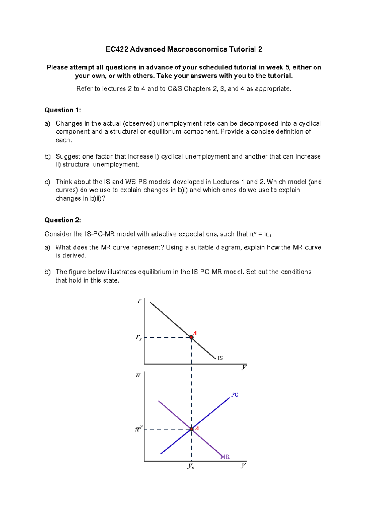 EC422 Tutorial 2 Solutions - EC422 Advanced Macroeconomics Tutorial 2 ...