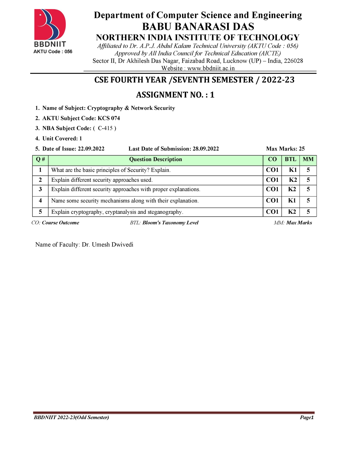 assignment questions on cryptography and network security