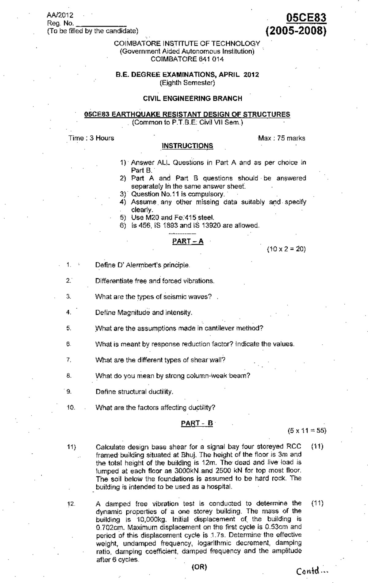 12APR 05CE83 merged - question paper - B.tech chemical engineering ...