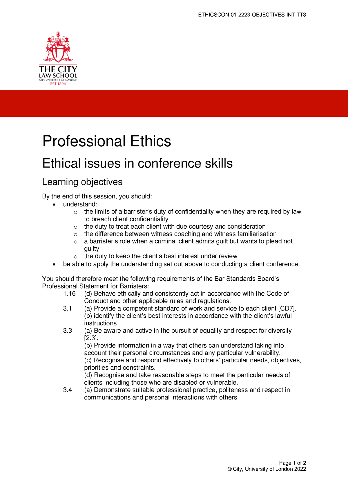 BVS Professional Ethics Objectives -Ethics and Conference Skills ...