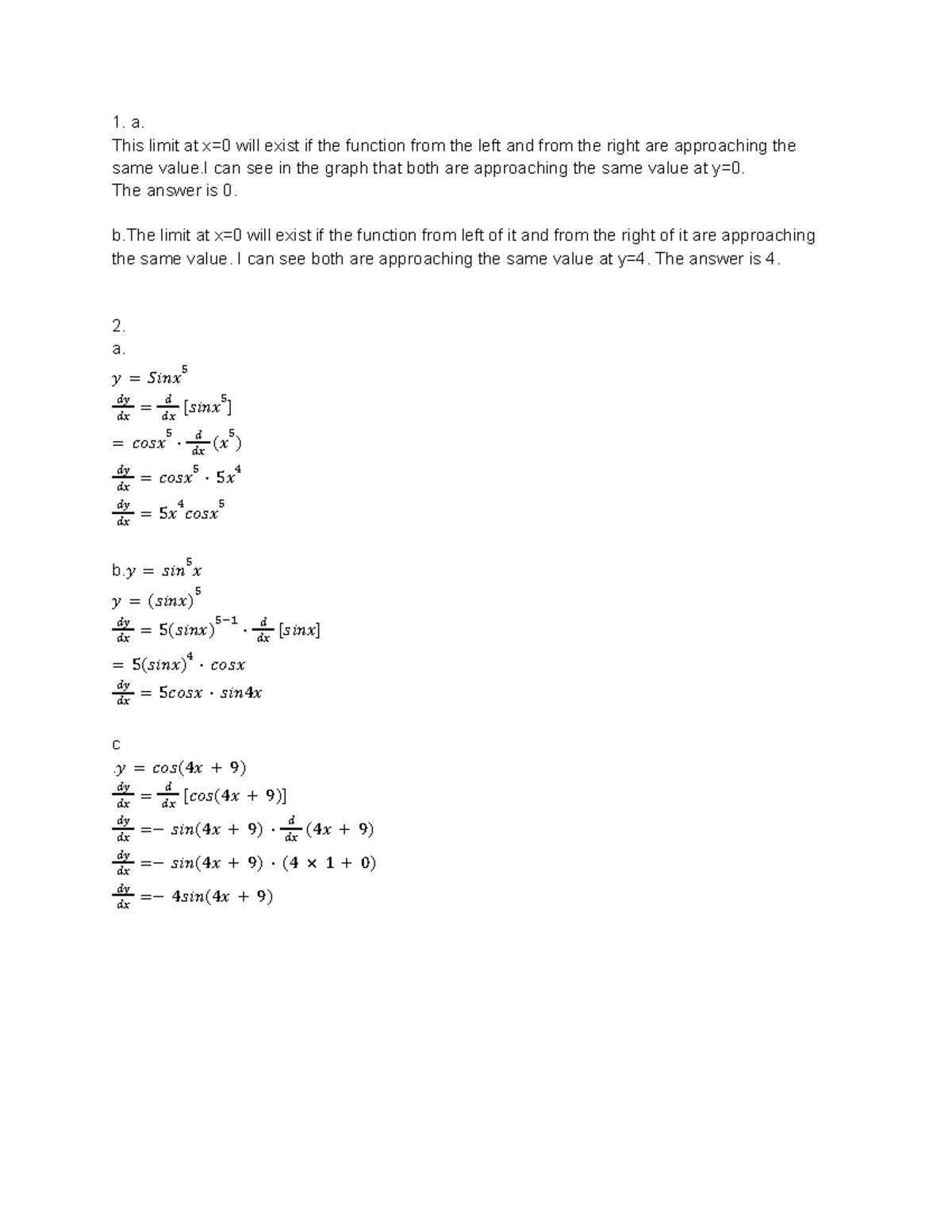 MATA -Unit-4 extensions - 1. a. This limit at x=0 will exist if the ...