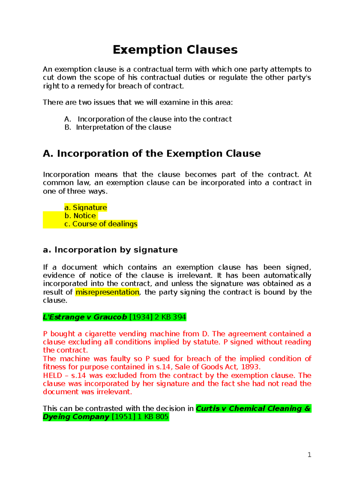 5. Exemption Clause Handout 21 Exemption Clauses An exemption clause