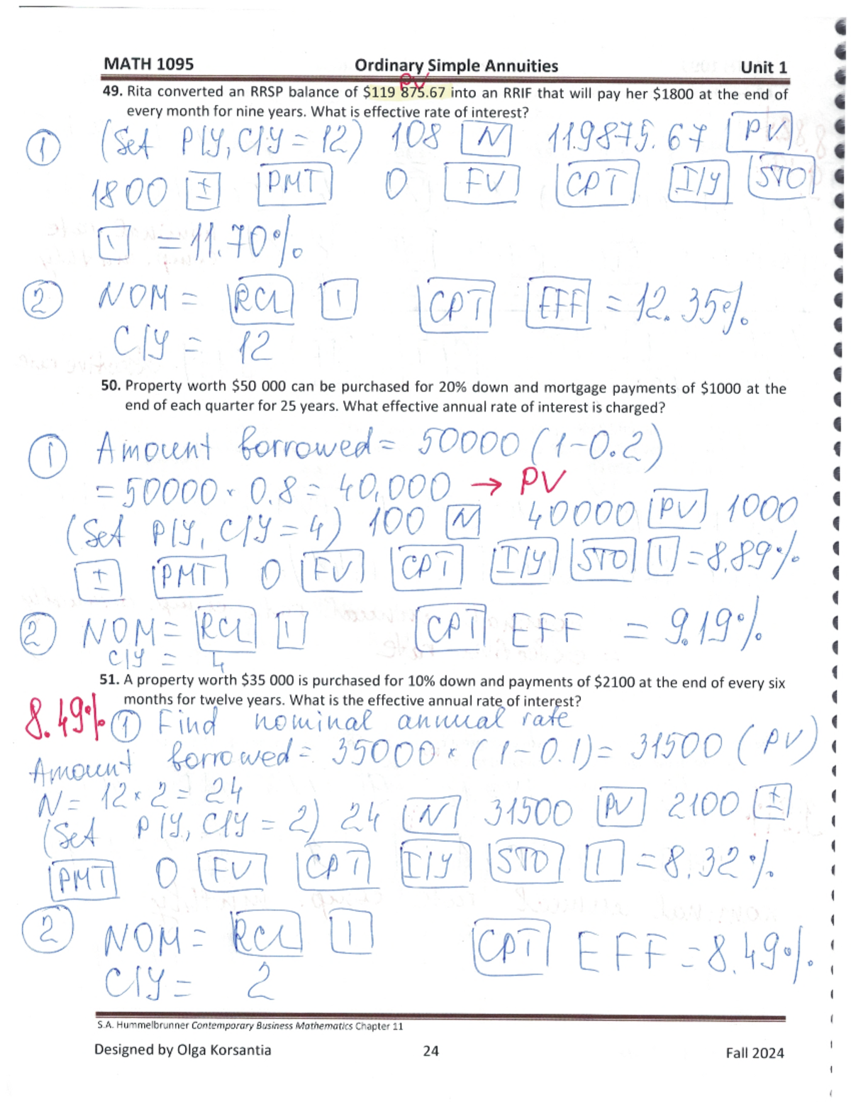 MATH1095 - W4 Unit 1 (Part 4 of 4) - Class Notes Fall 2024 - MATH 1095 ...