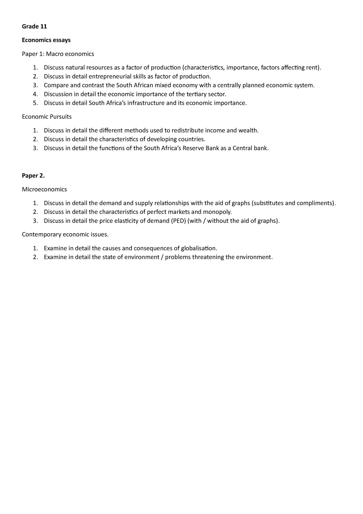 economics essays grade 11 pdf term 3