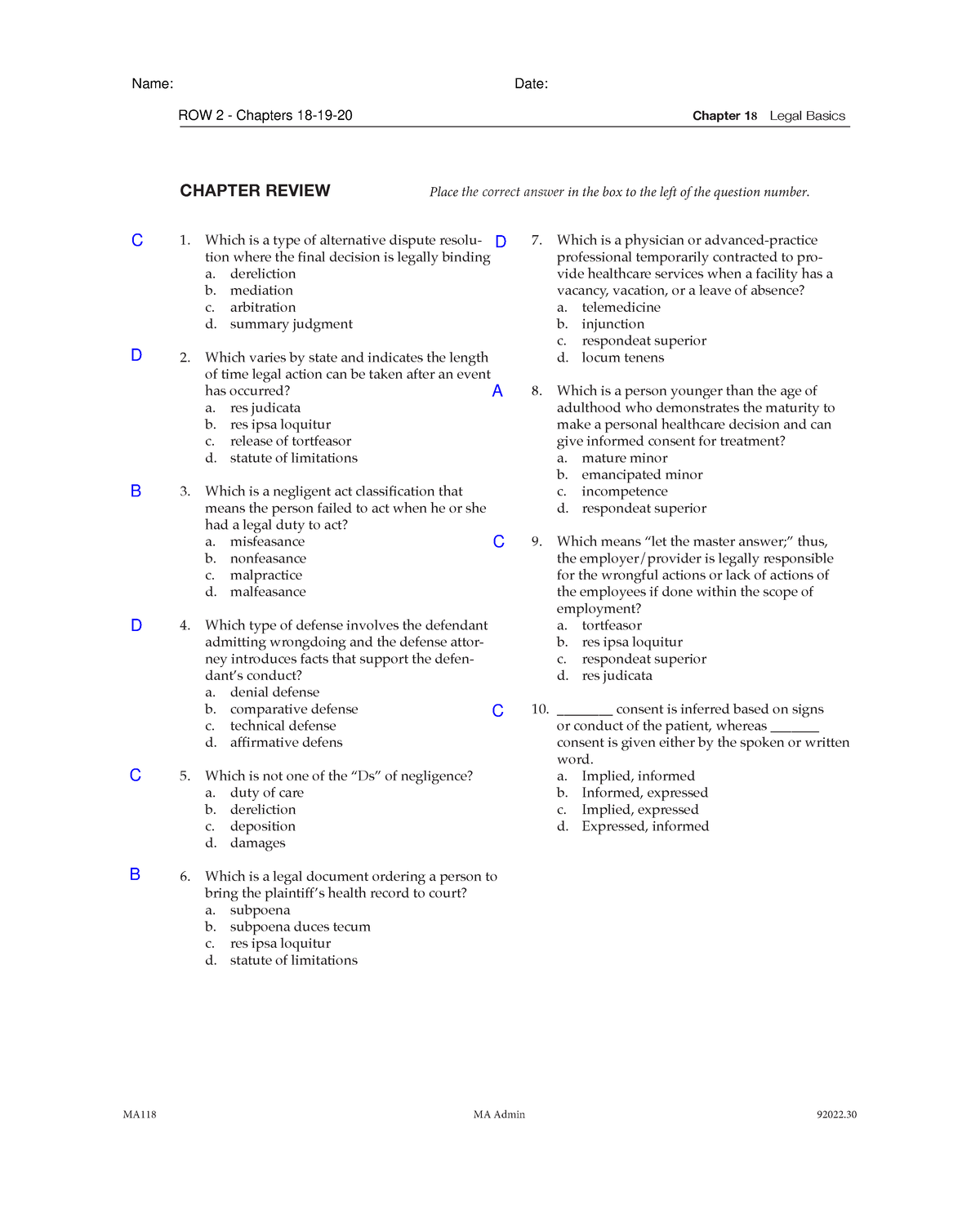 MA118 ROW 2 Chapters 18 19 20 Chapter 1 8 Legal Basics CHAPTER