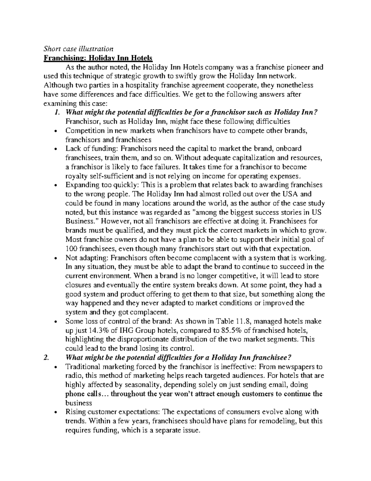 Case study 'Franchising Holiday Inn Hotels' solved by Movenpick group