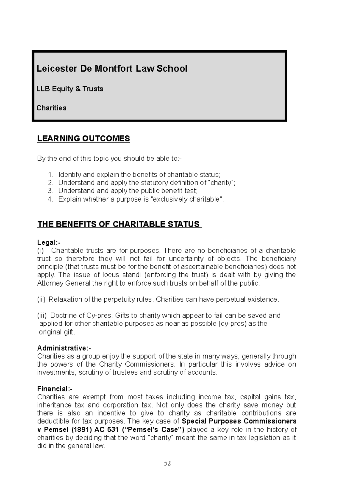 Charities charity Leicester De Montfort Law School LLB Equity