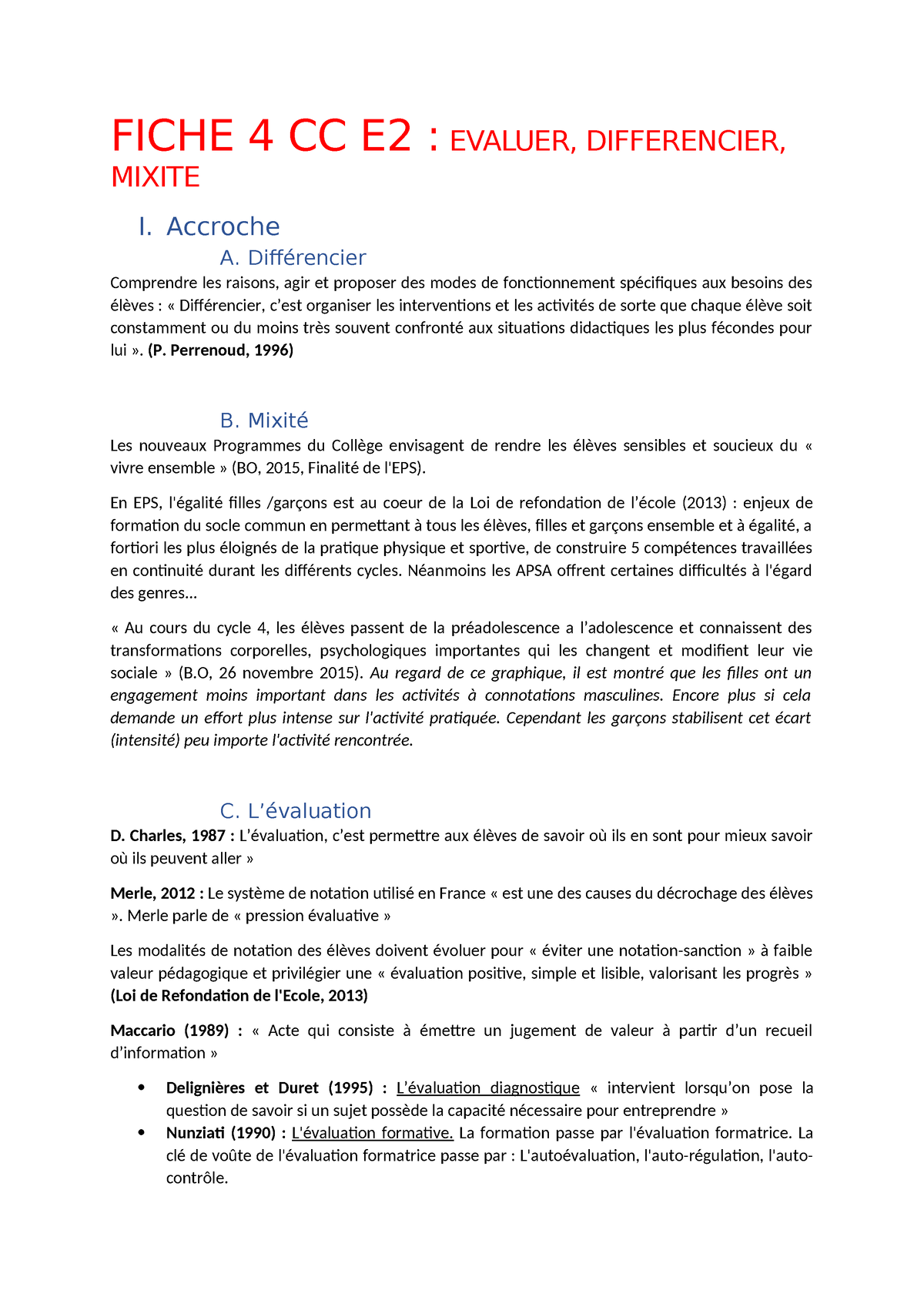 Fiche 4 E2 Evaluer, Differencier, Mixite - FICHE 4 CC E2 : EVALUER ...