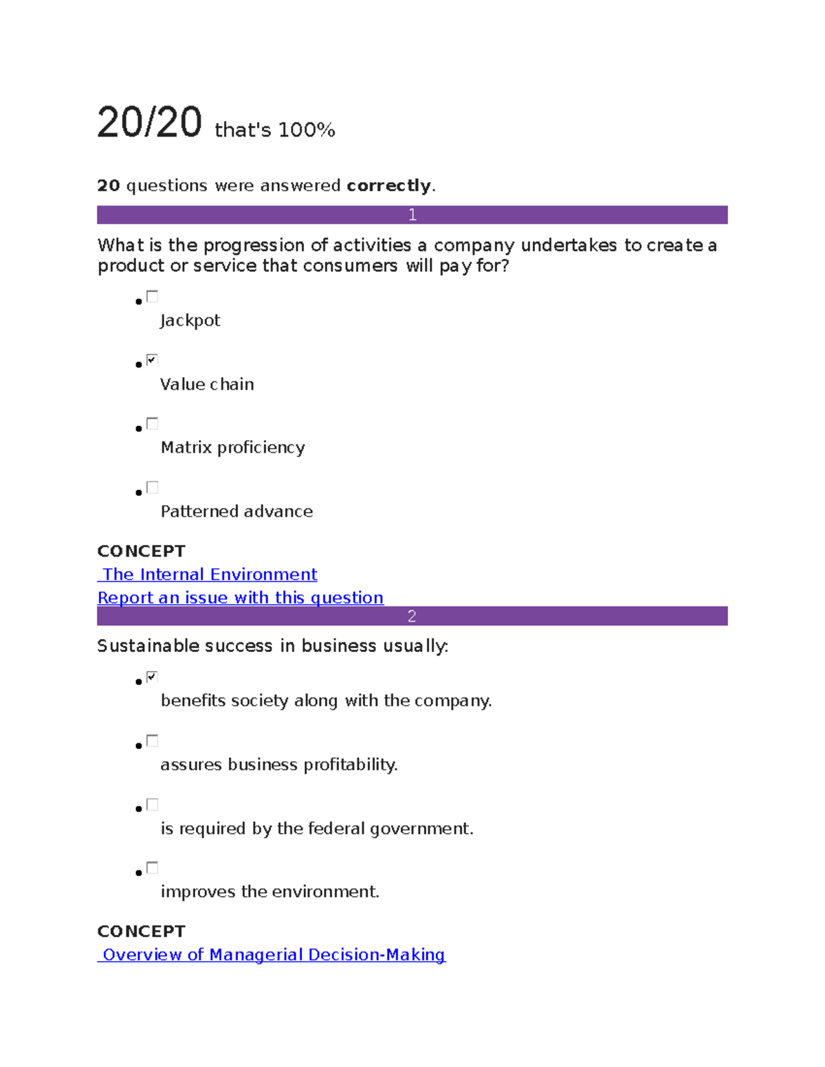 Milestone 1 - Sophia.org - 20/20 That's 100% RETAKE 20 Questions Were ...