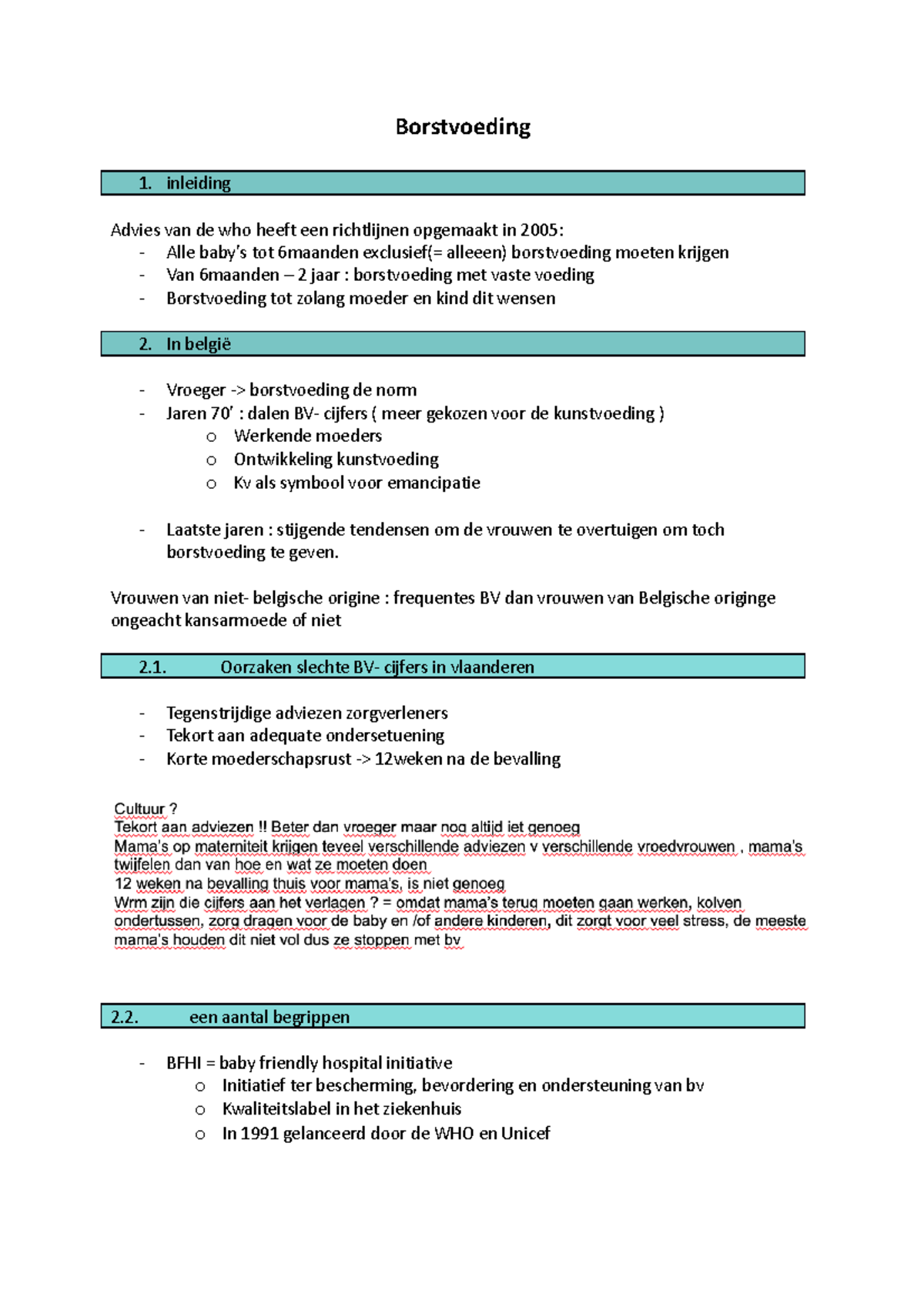 BV - Inleiding - Samenvatting - Borstvoeding Inleiding Advies Van De ...