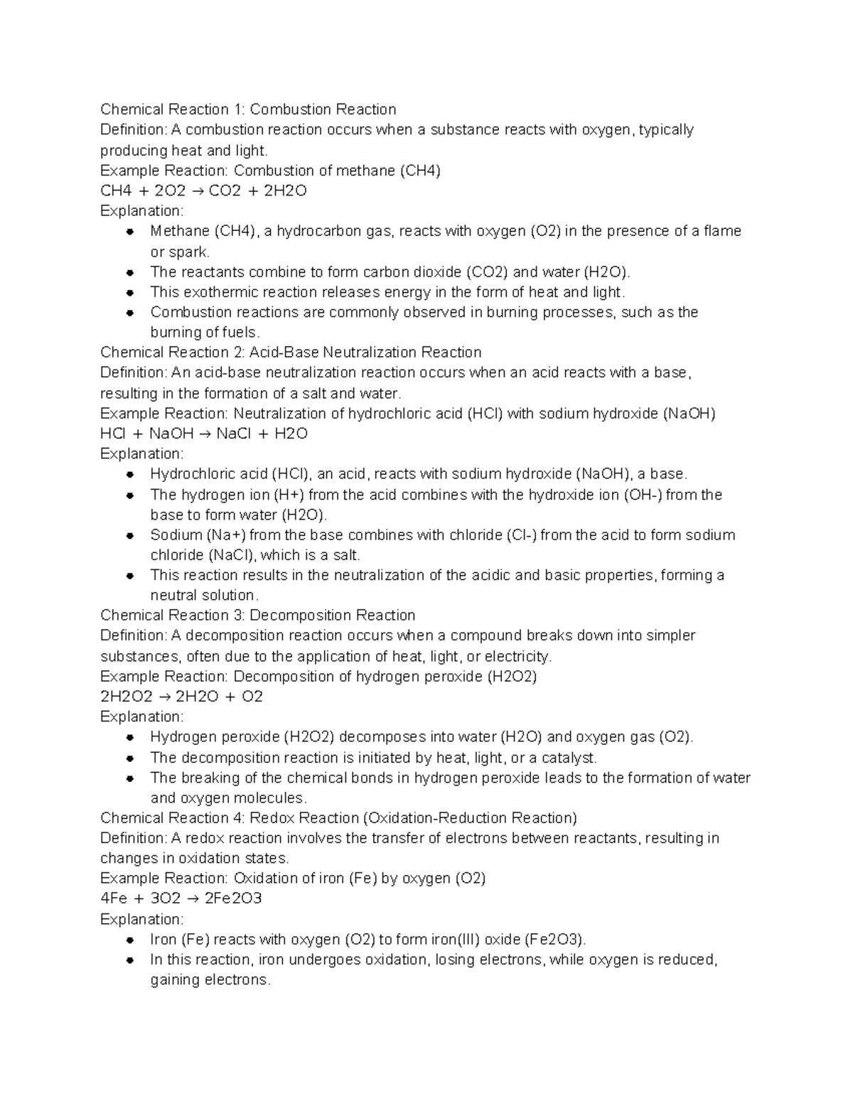 Chemical Notes Reactions Chemical Reaction 1 Combustion Reaction Definition A combustion
