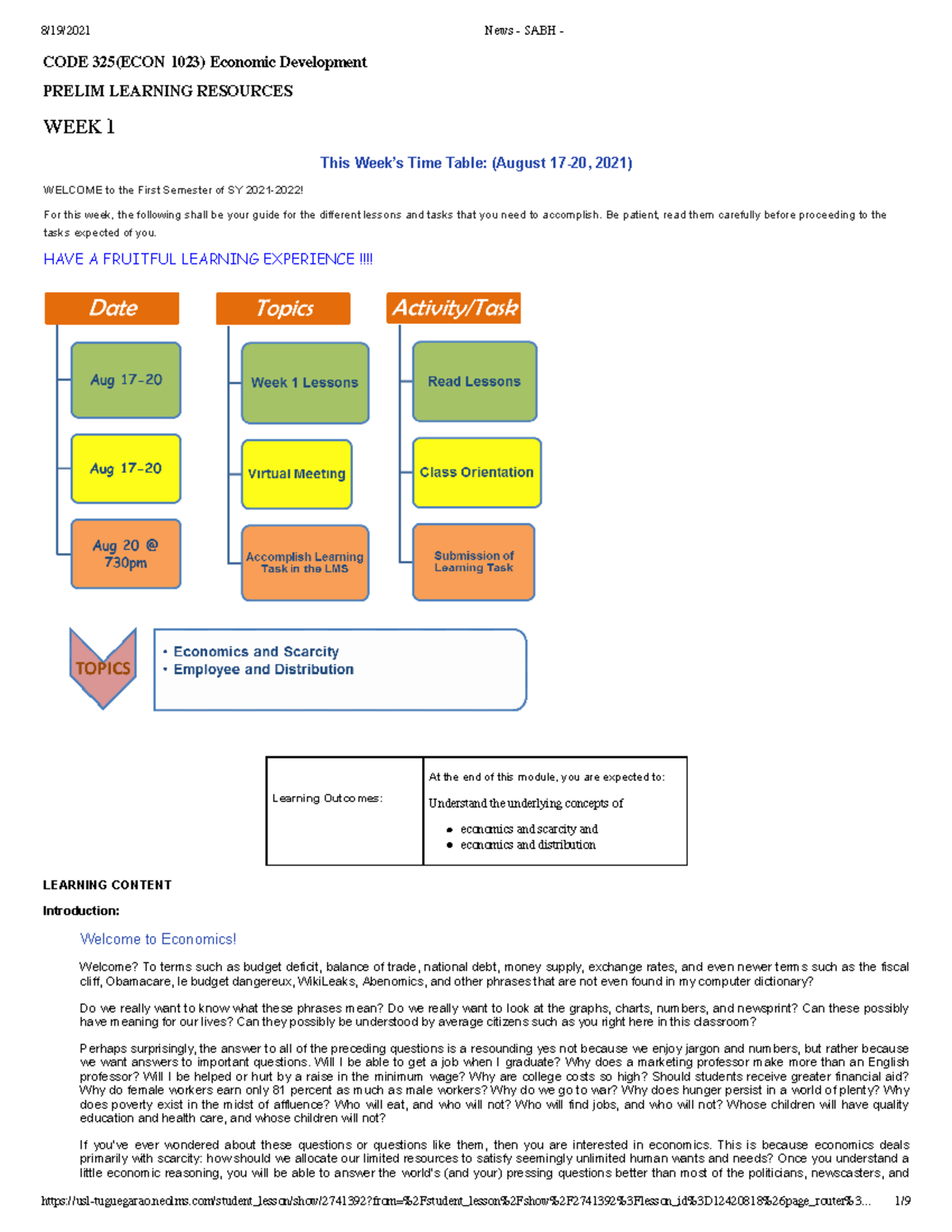 W1 Economics and Scarcity - CODE 325(ECON 1023) Economic Development ...