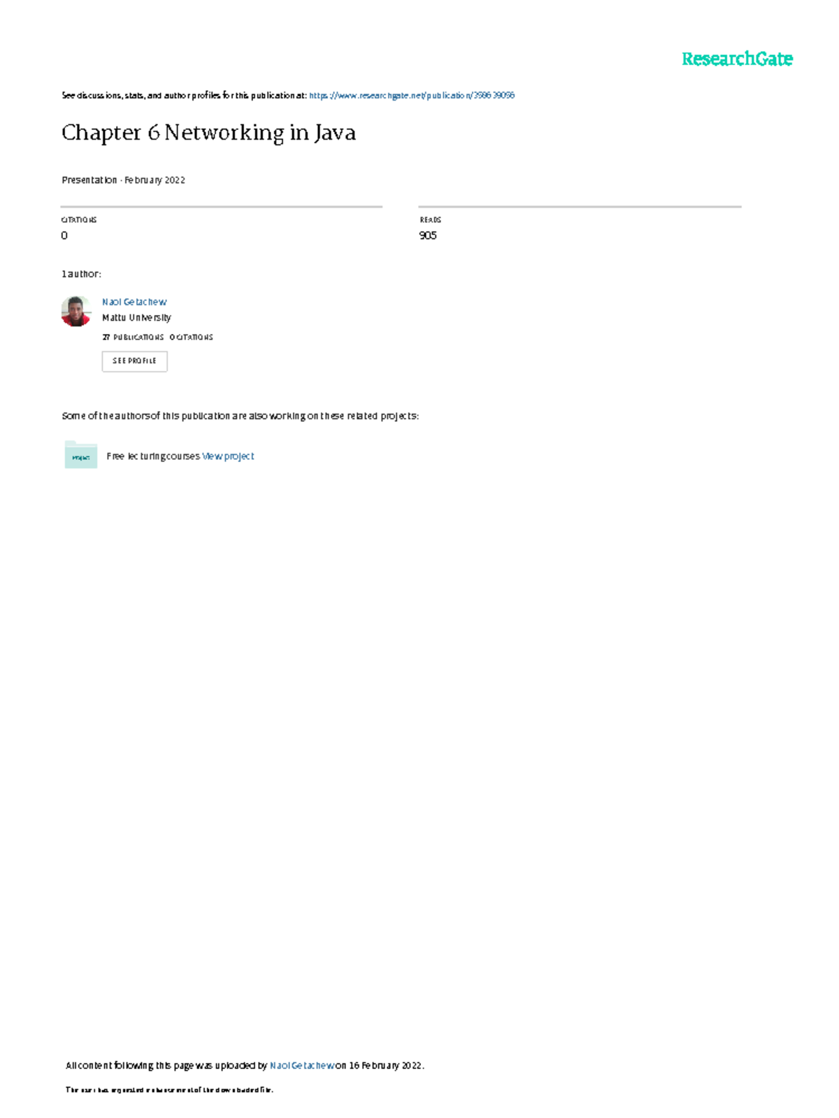Chapter 6Networkingin Java - See discussions, stats, and author ...