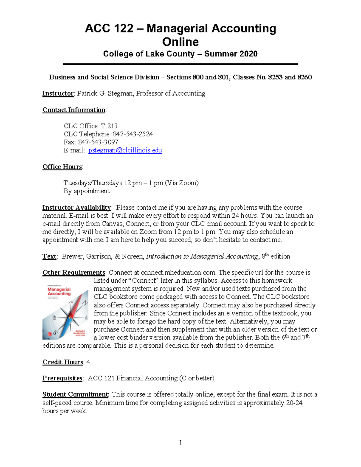 ACC122Syllabus Online Sum 20 ACC 122 Managerial Accounting Online