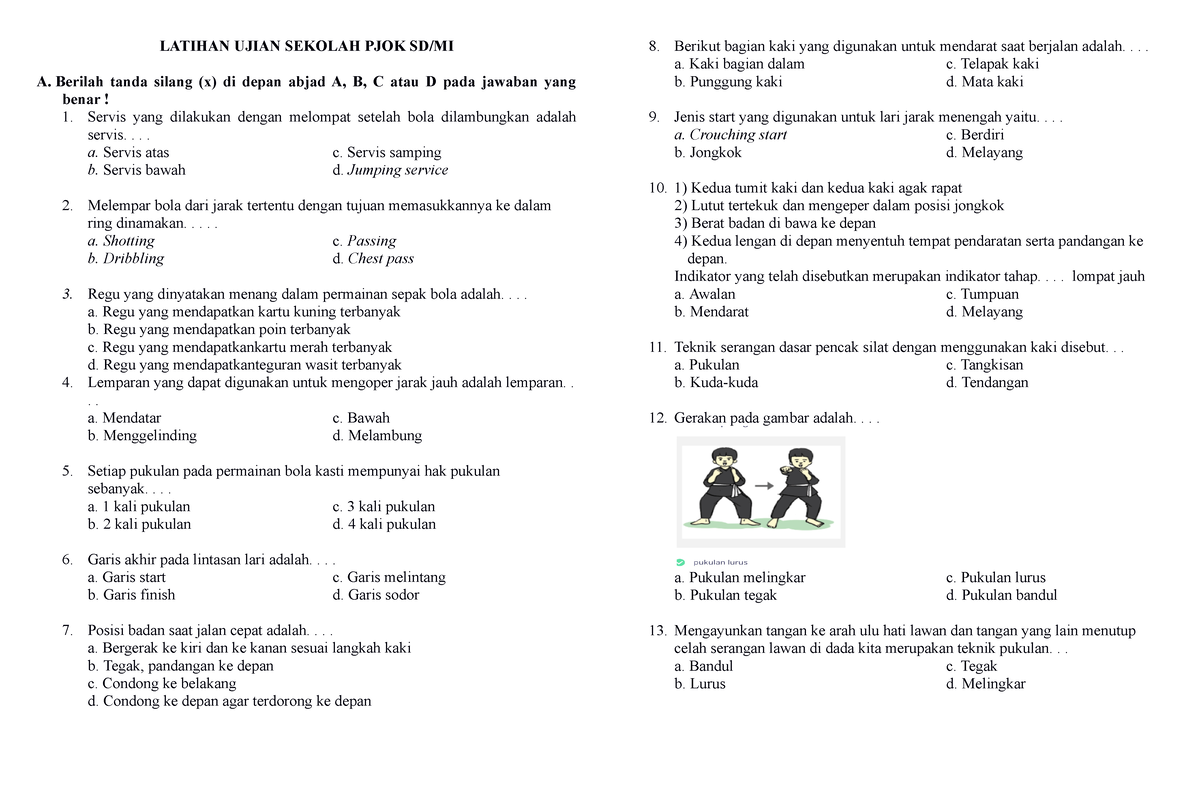 Latihan SOAL UN PJOK SD Tanpa Kunci - LATIHAN UJIAN SEKOLAH PJOK SD/MI ...