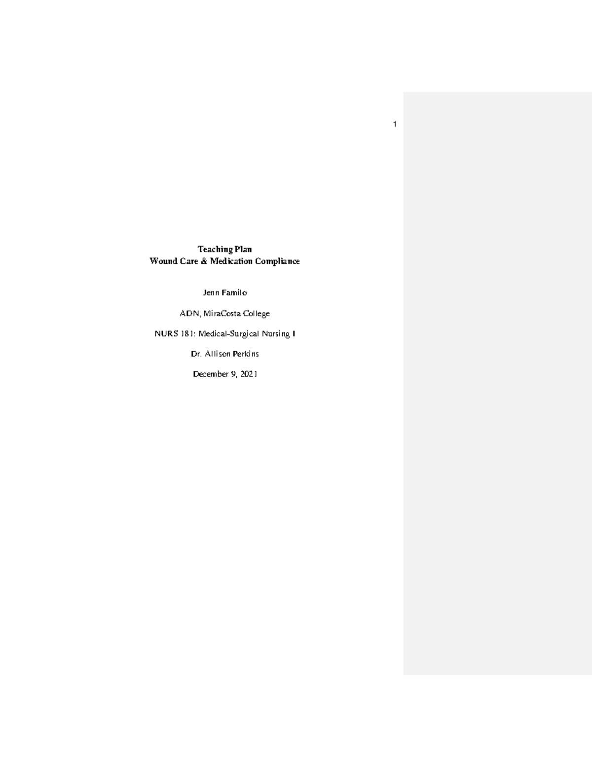 Sample Paper J- Teaching paper on nursing - Teaching Plan Wound Care ...