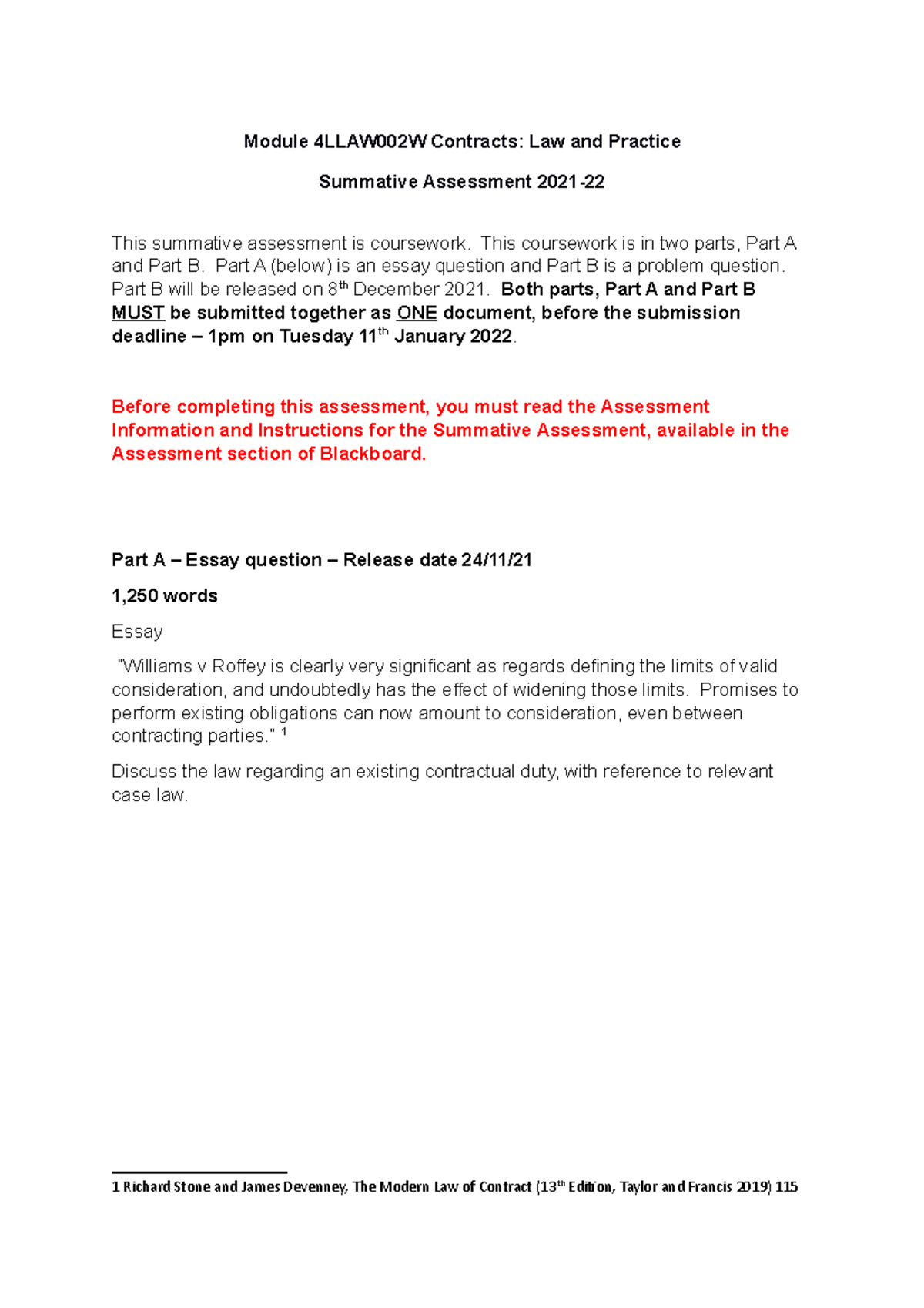 Coursework 21-22Part ABlackboard Level 4 - Module 4LLAW002W Contracts ...
