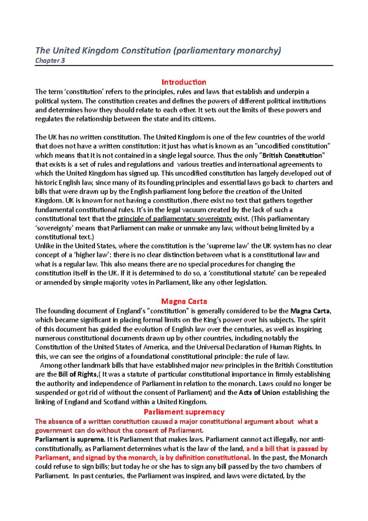 UK Constitution - The United Kingdom Constitution (parliamentary ...