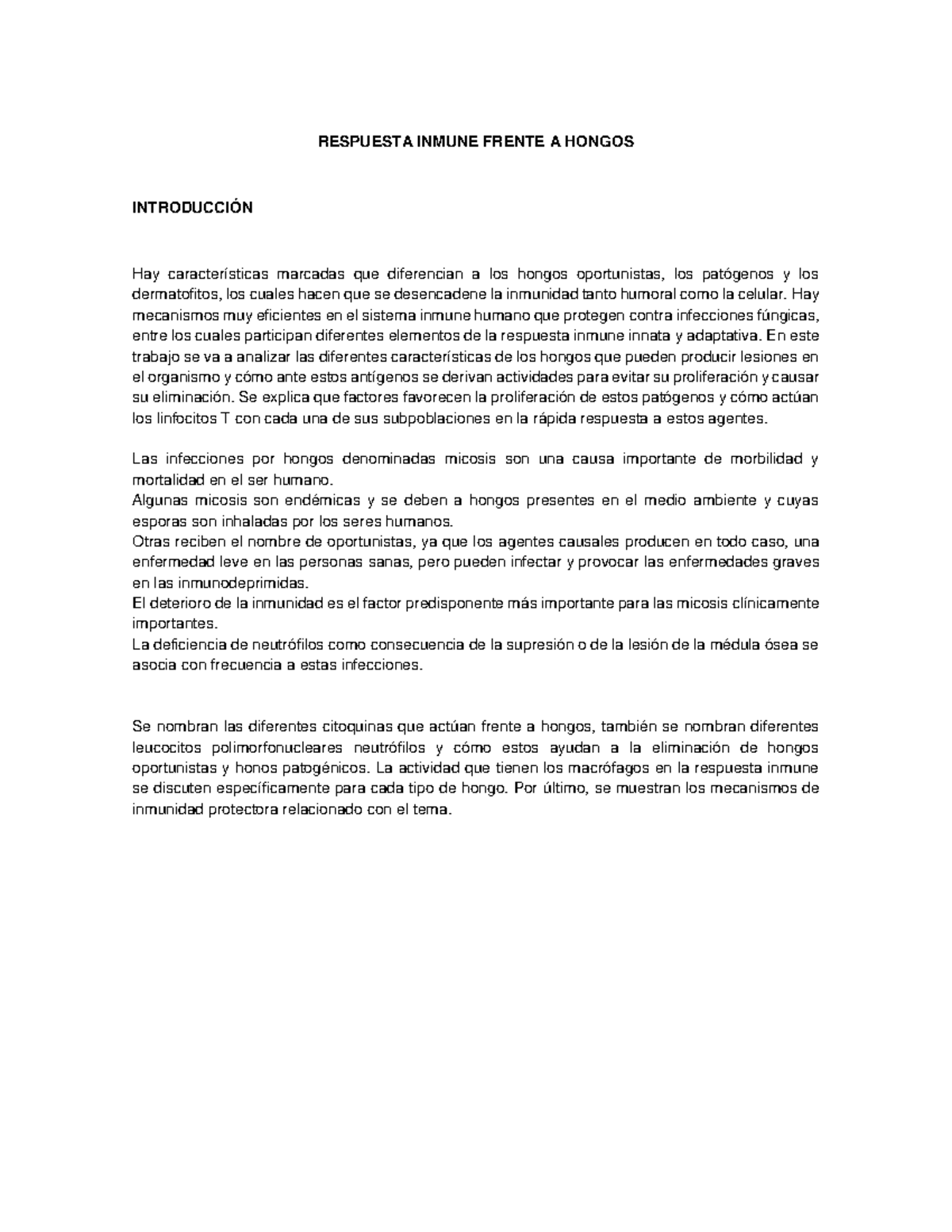 mecanismo de inmunidad humana a la infección por hongos