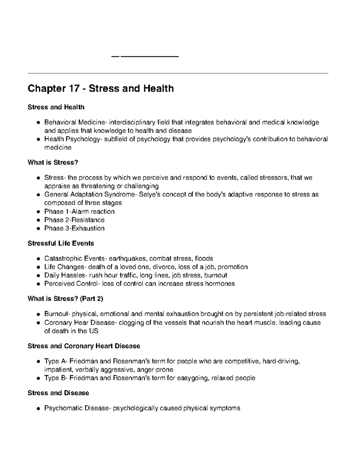 Chapter 17 - Stress And Health - Chapter 17 - Stress And Health Stress ...