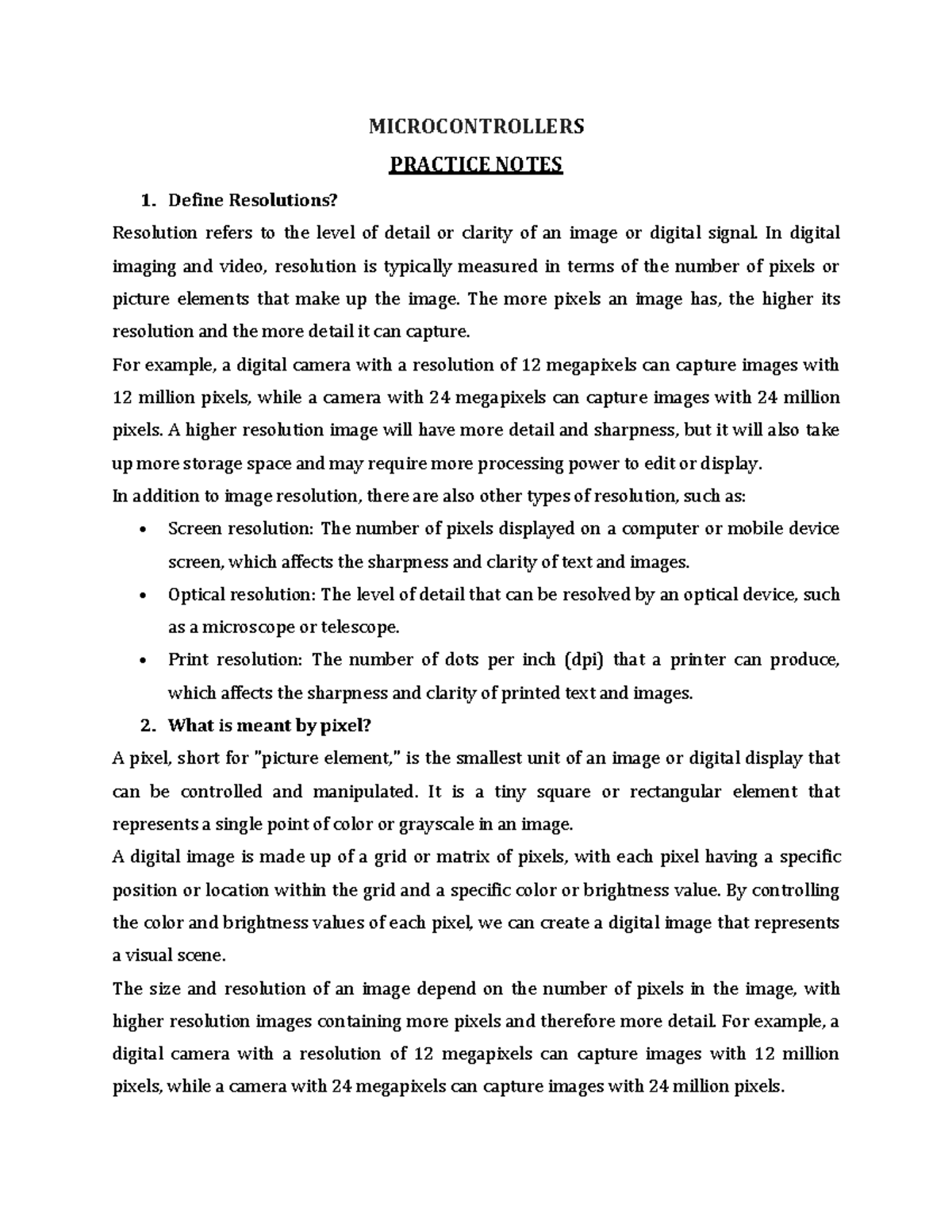Microcontrollers Practice Notes 2 - MICROCONTROLLERS PRACTICE NOTES ...
