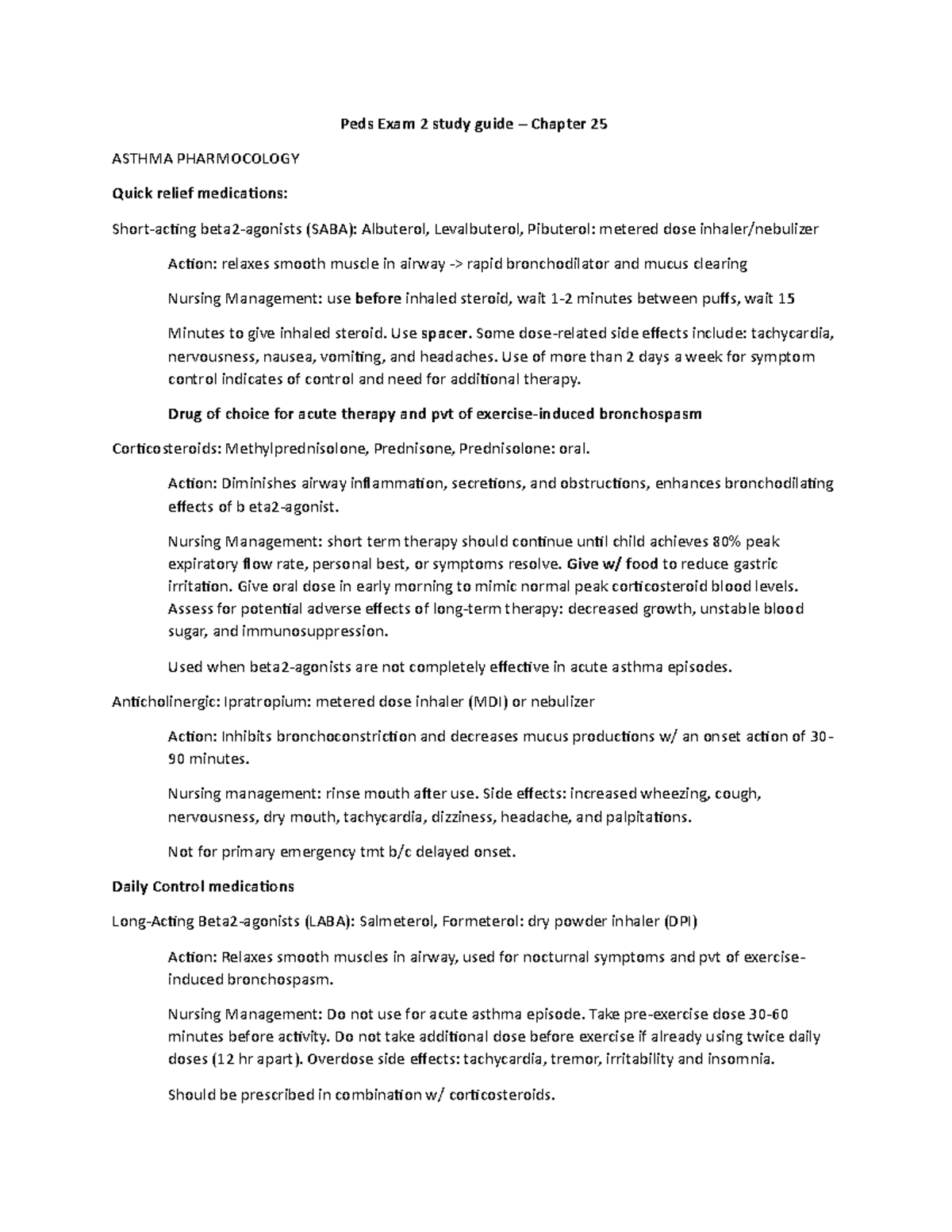 Peds Exam 2 study guide - Lecture notes Exam 2 - Peds Exam 2 study ...