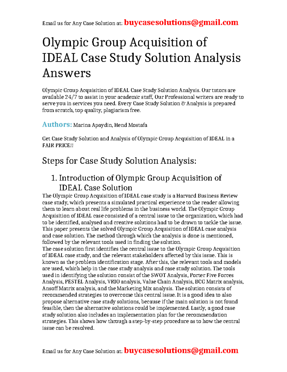 Case Solution Olympic Group Acquisition of IDEAL Olympic Group