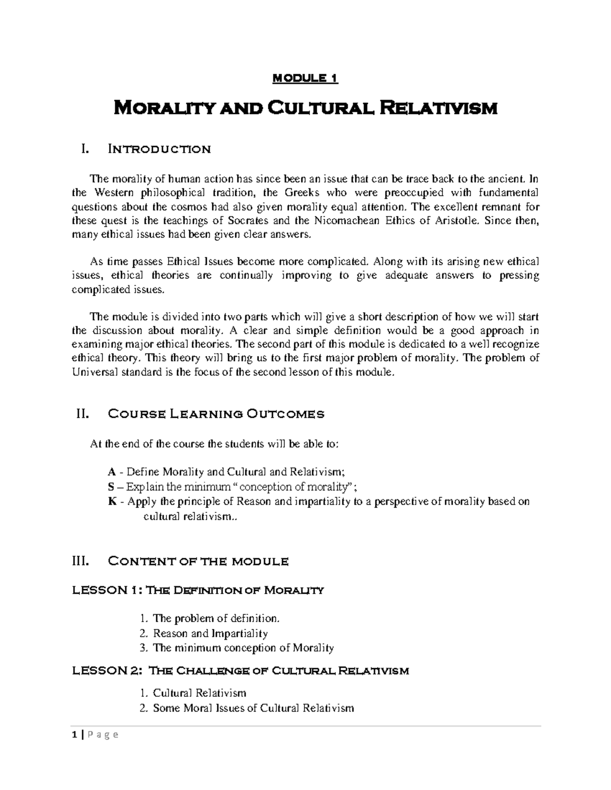 Ethics-module-01-.pdf · Version 1 - MODULE 1 Morality And Cultural ...