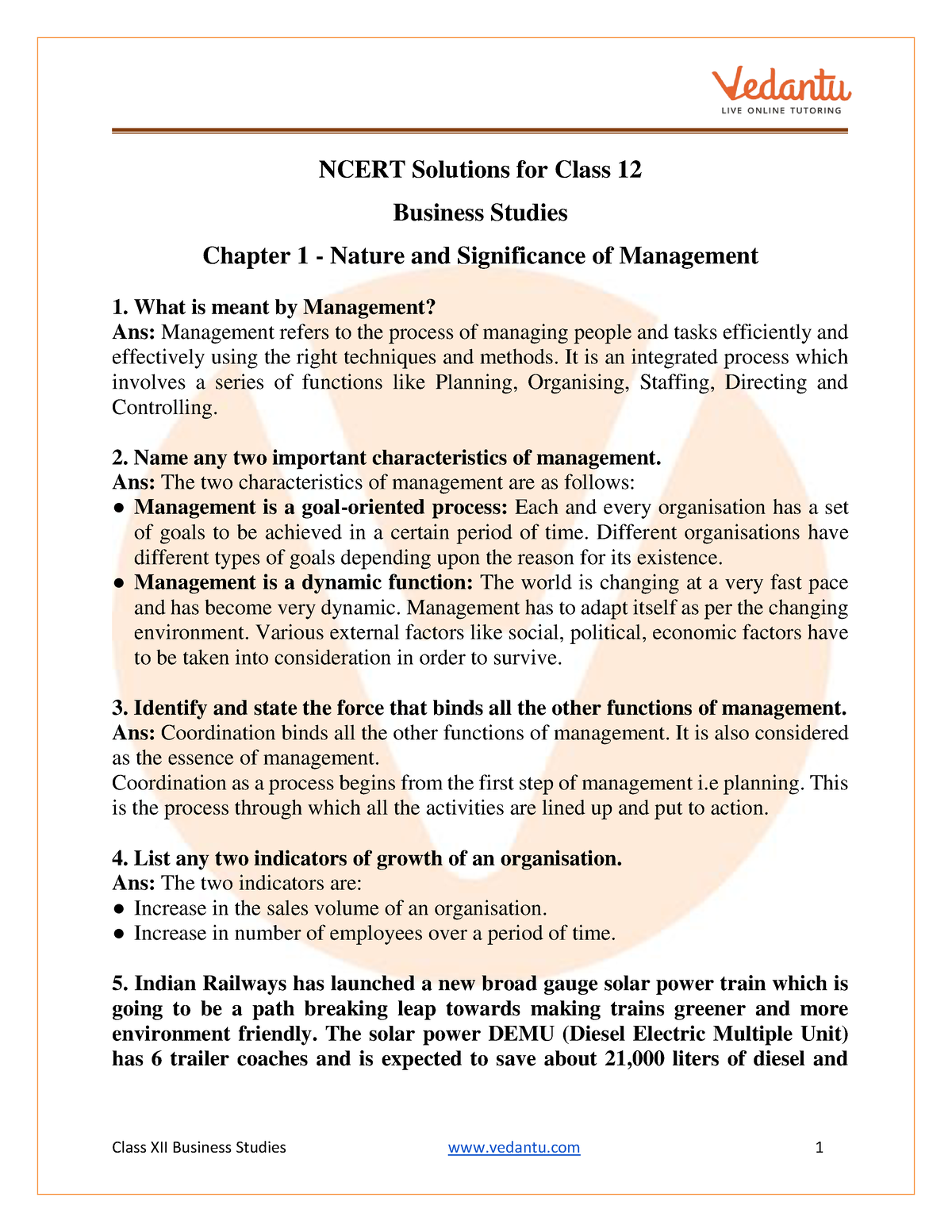 case study of chapter 1 business class 12