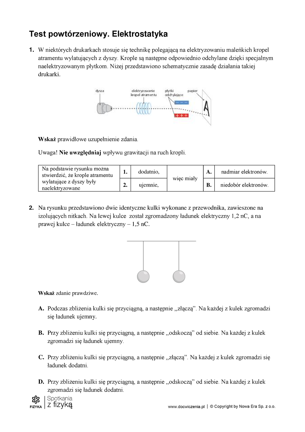 Sprawdzian Elektrostatyka - Test Powtórzeniowy. Elektrostatyka 1. W ...