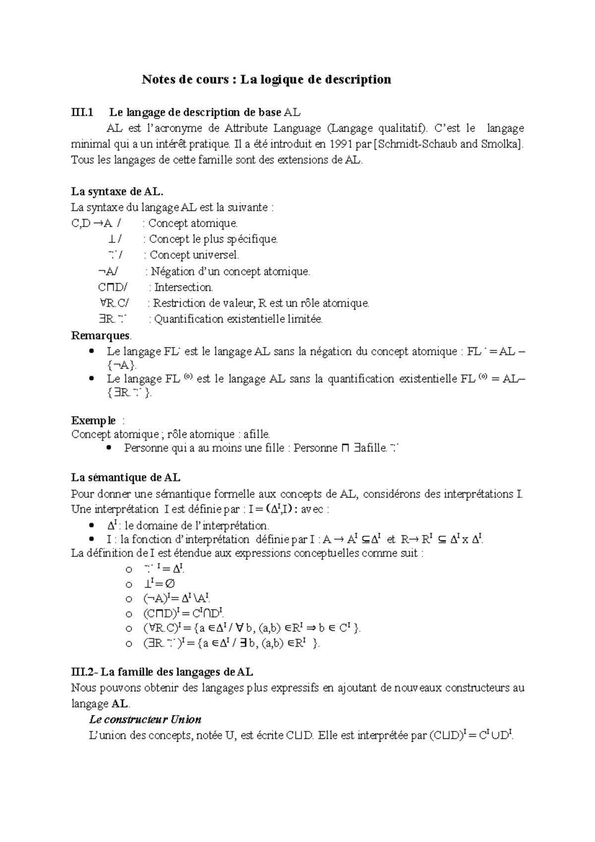 Notes de cours - La logique de description - C’est le langage minimal ...