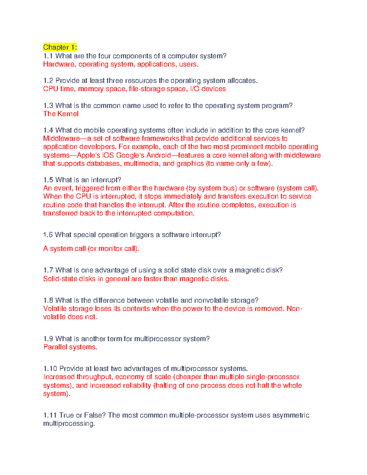 Chapter 1 Review Questions - Chapter 1: 1 What are the four components ...