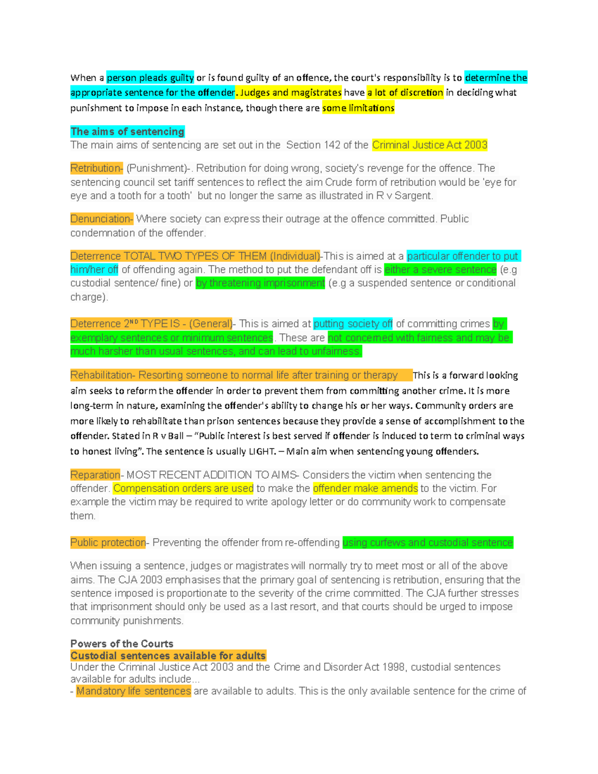 Sentencing Notes - Will help you write a basic essay. This is just a ...