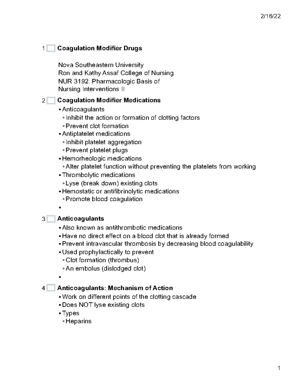 Coagulation pharmacology 2 chapter 25 2022 lecture notes - 2/16/ 1 ...