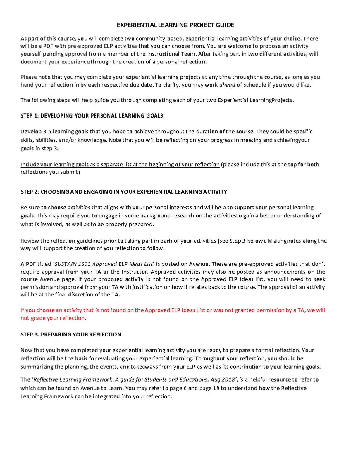 Experiental Learning Project - Assignment Guide - EXPERIENTIAL LEARNING ...