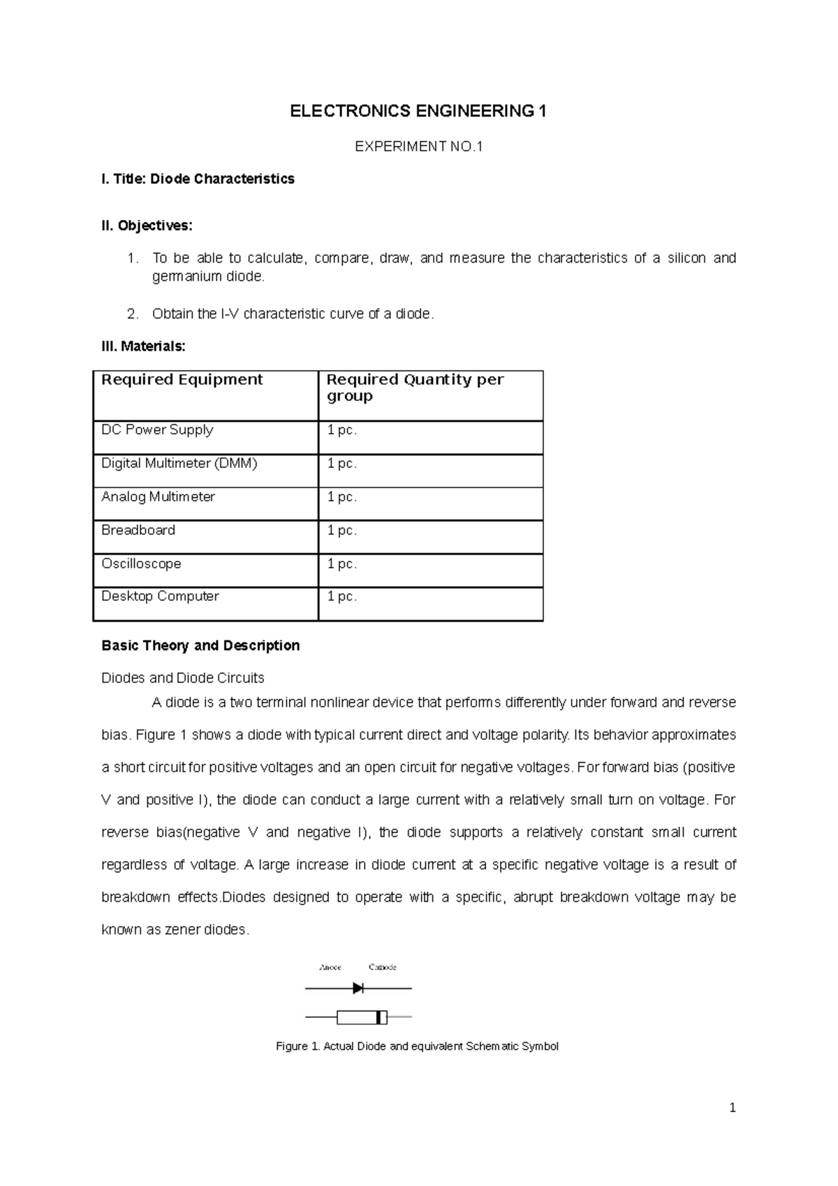 diode characteristics experiment readings