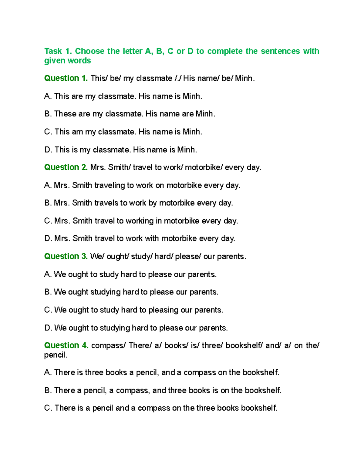 Task 1 - Aácfvghtyujhki - Task 1. Choose The Letter A, B, C Or D To ...