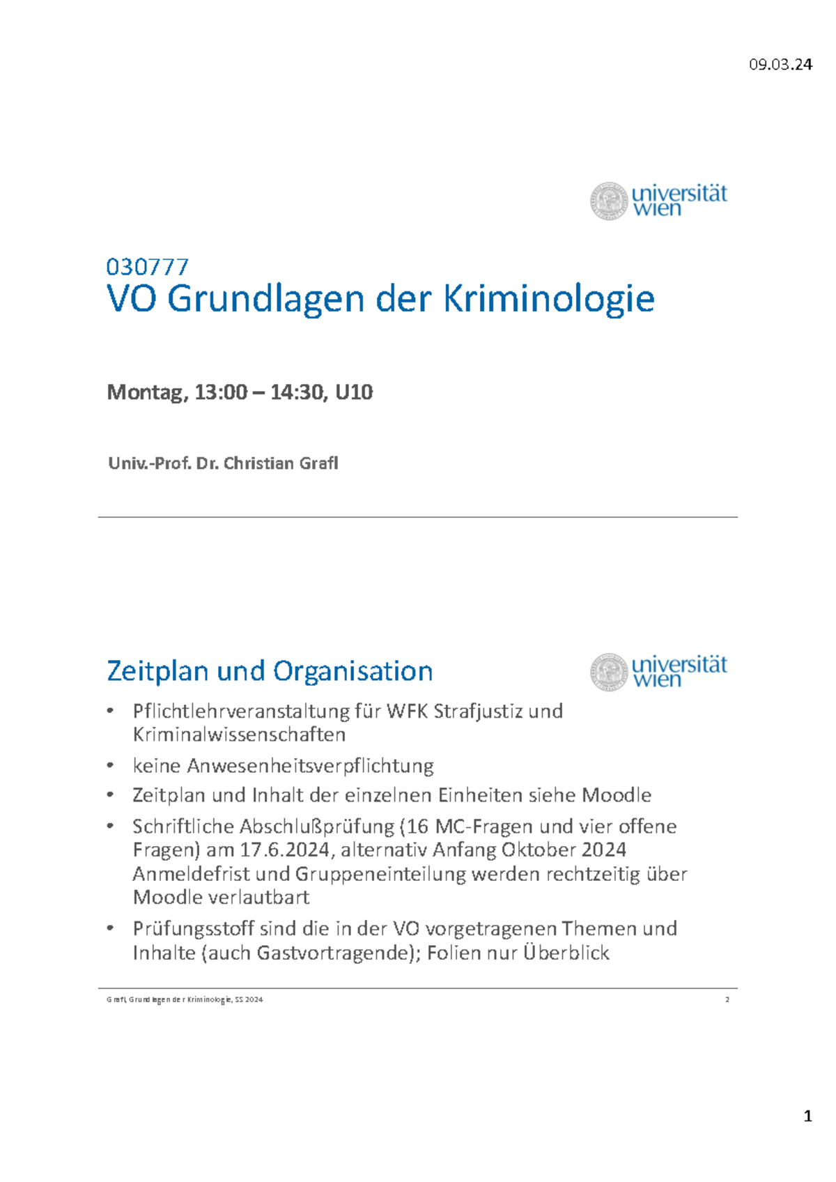Grundlagen Kriminologie 2024 E1 - 030777 VO Grundlagen der Kriminologie ...