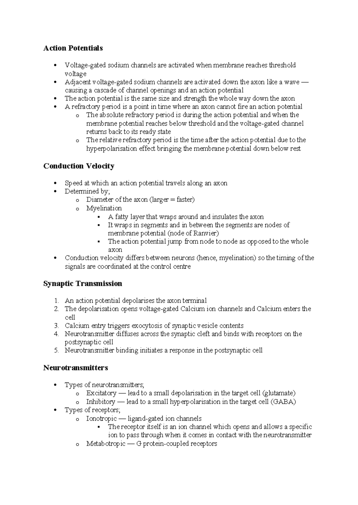 Action Potentials - PHYS20008 Notes - Action Potentials Voltage-gated ...