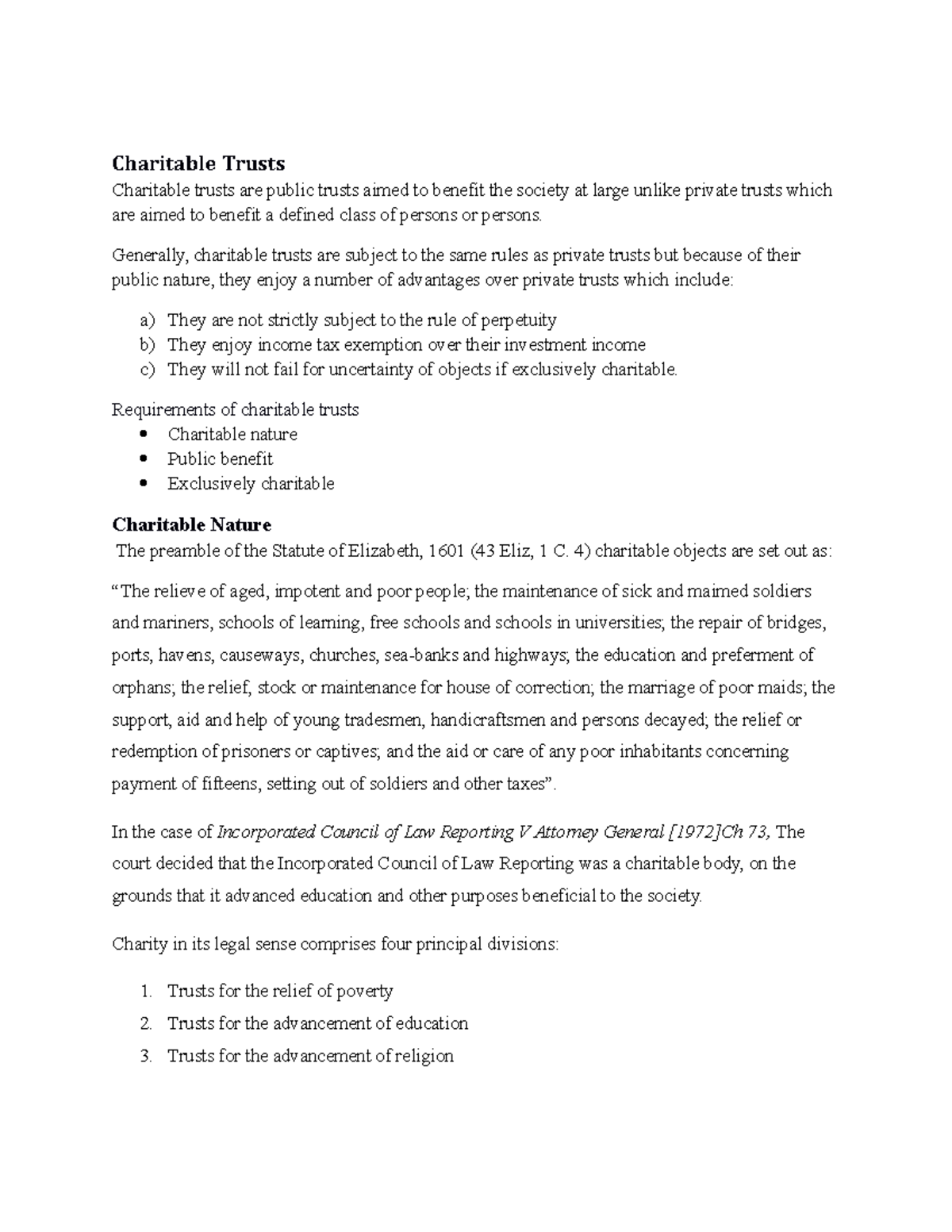 Charitable Trusts - This is an over view and summary if the course work ...
