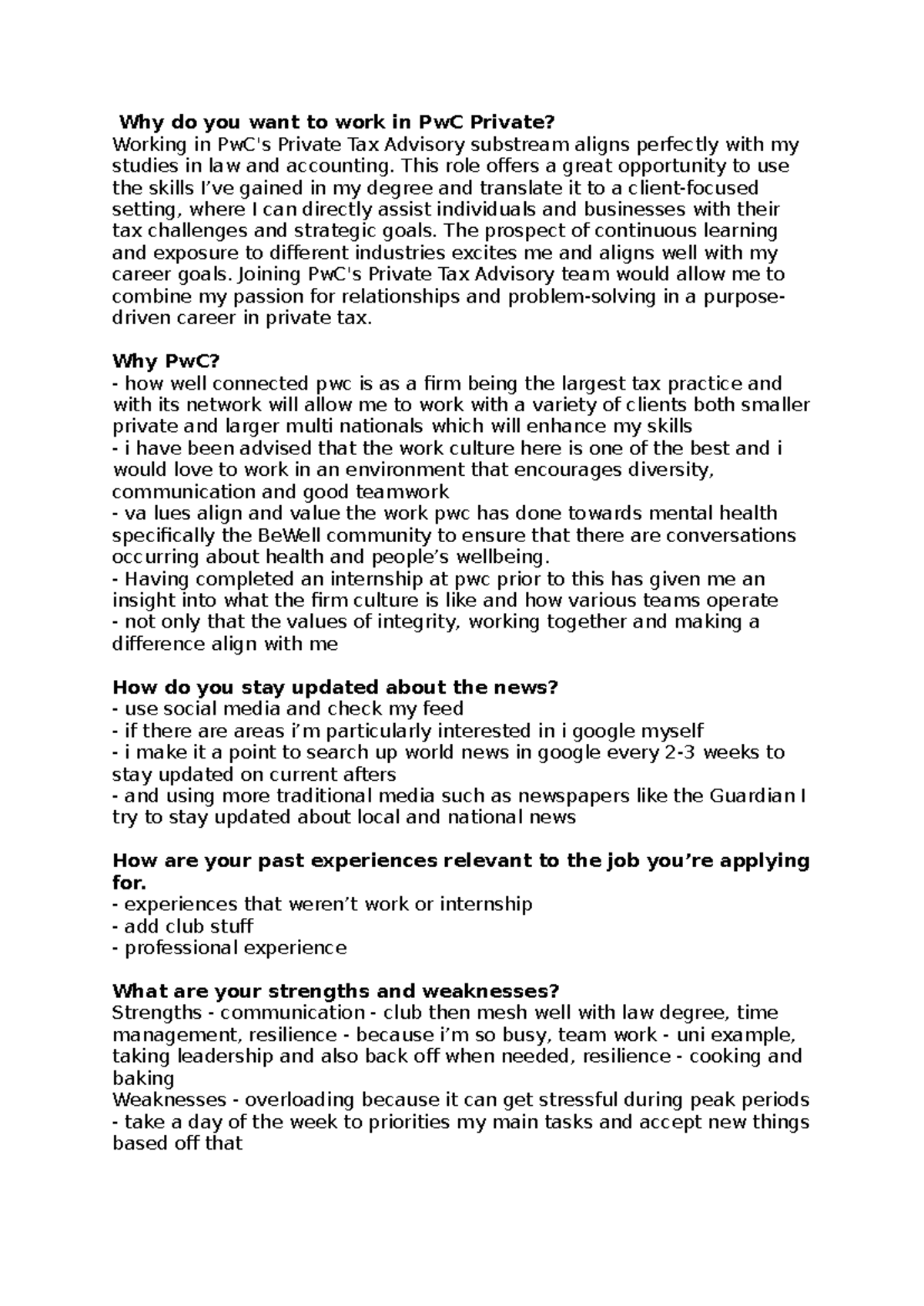 Pwc interview - n/a - Why do you want to work in PwC Private? Working ...