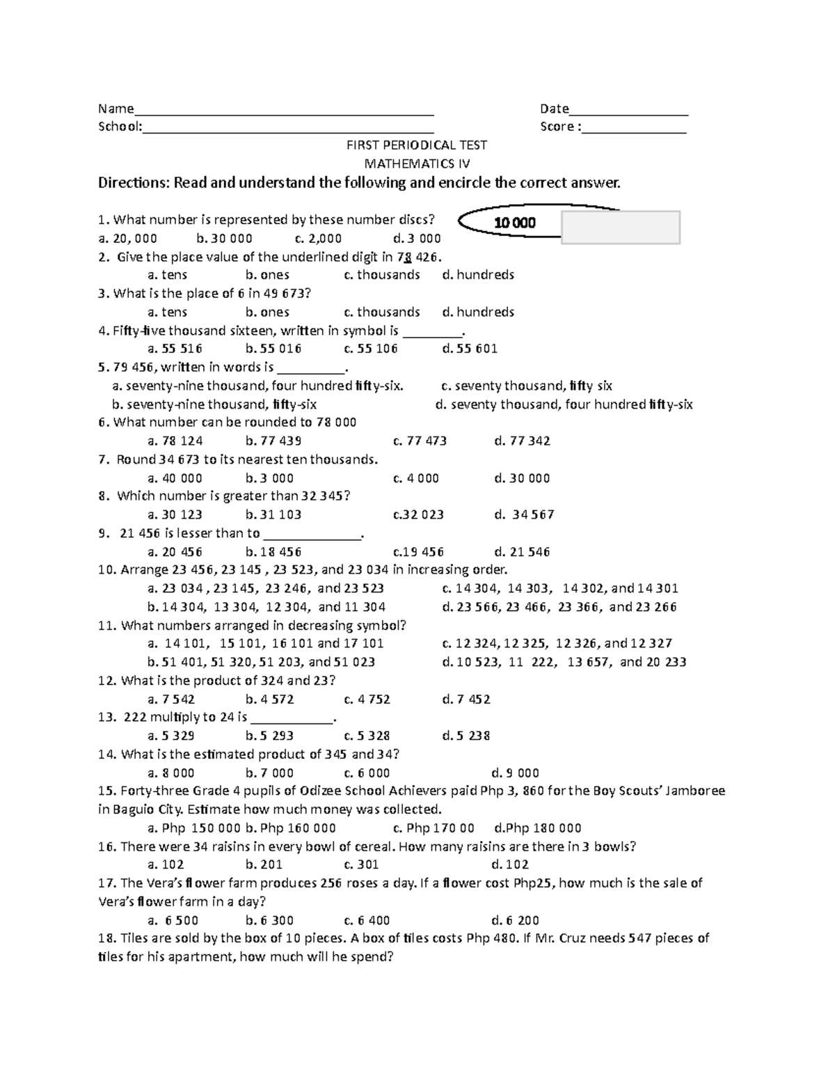 PT MATH-4 Q1 - Name________________________________________ Date ...