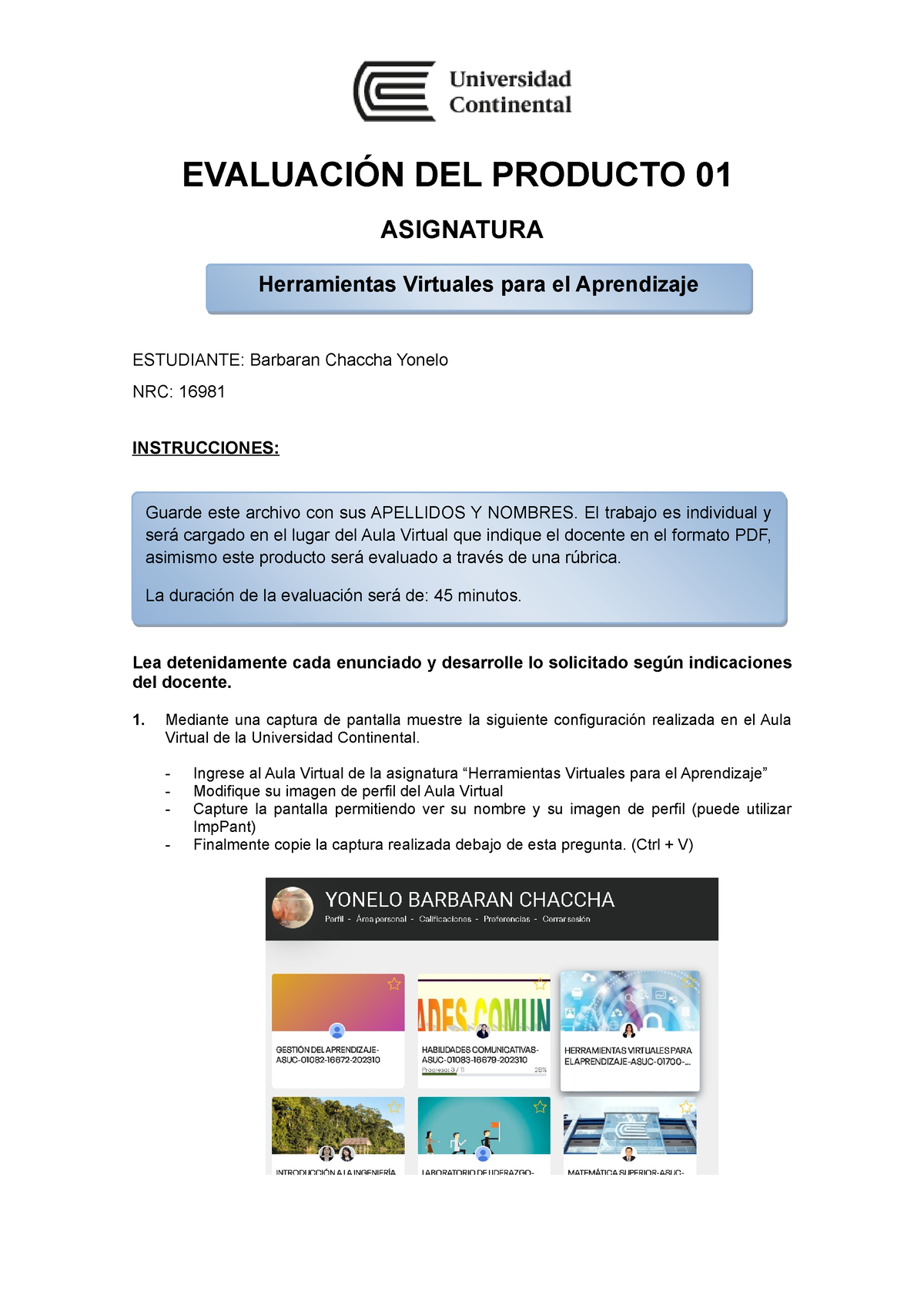 Evaluación De La Unidad 1 - EVALUACIÓN DEL PRODUCTO 01 ASIGNATURA ...