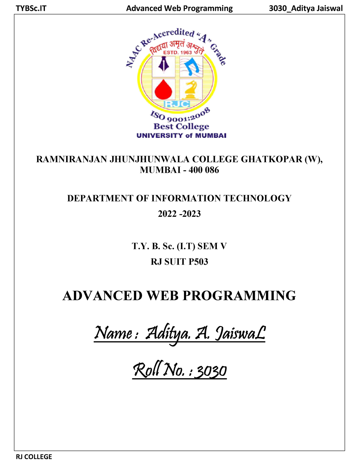 AWP Lab journal - RJ COLLEGE RAMNIRANJAN JHUNJHUNWALA COLLEGE GHATKOPAR ...