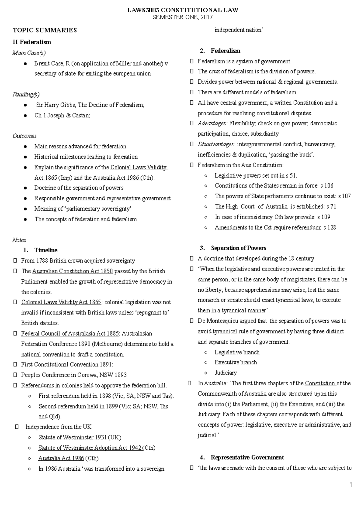 Final cons exam notes - Summary Constitutional Law - LAWS3003 ...