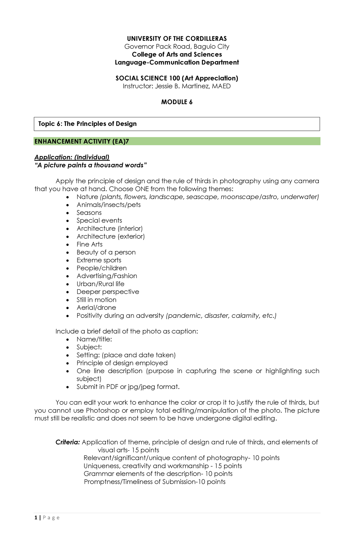 Module 6 Topic 6 Enhancement Activity Principles of Design Photography ...